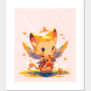 Yellow  cute yellow cat with wings Posters and Art